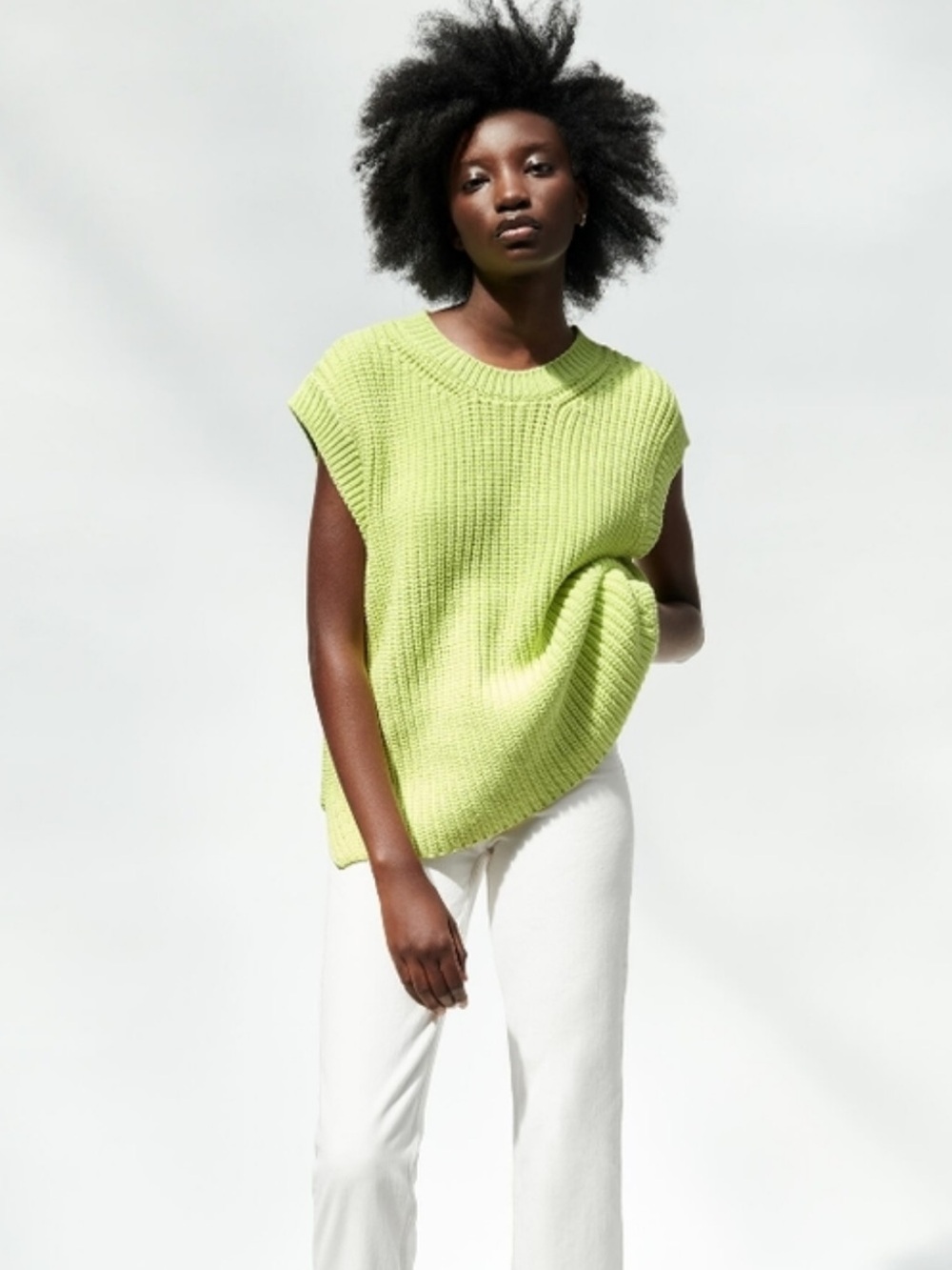 Zara Neon Yellow Oversized Chunky Knit Sleeveless Vest/tunic, S